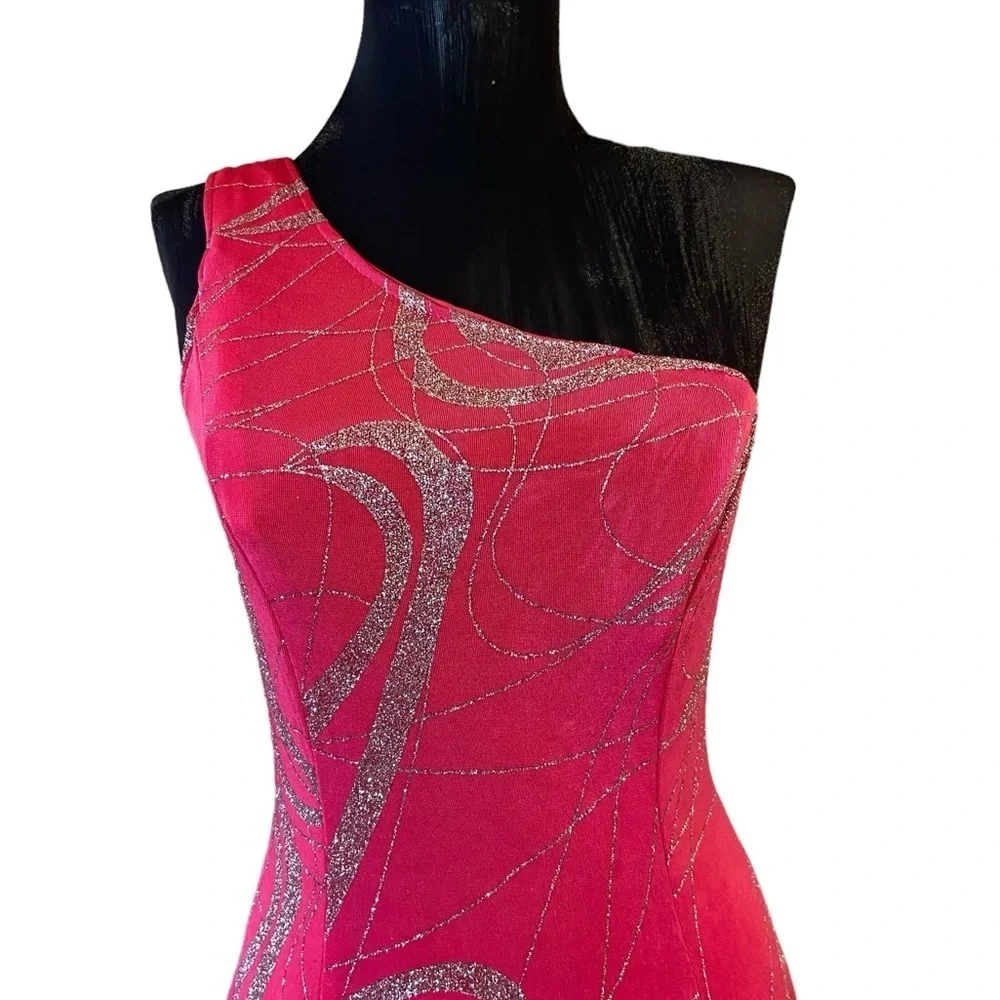 Vintage Rivar's Pink Ruffle One Shoulder Dance Dress 5/6 - Picture 8 of 16